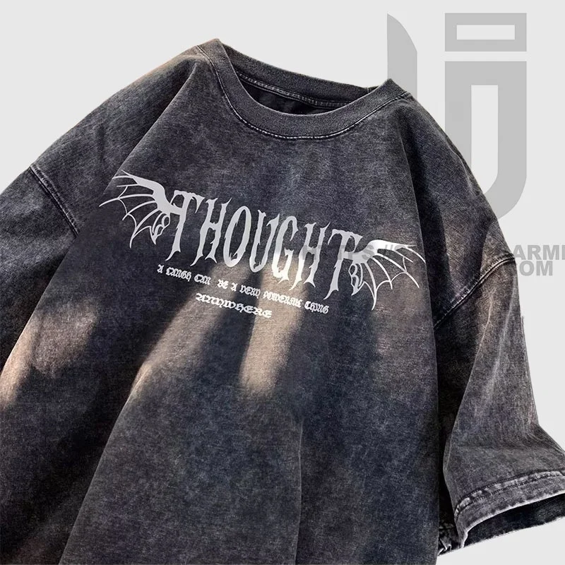 High Quality Screen Printing Logo Anti Shrink Cotton Fabric Drop Shoulder Mens Acid Wash T Shirt