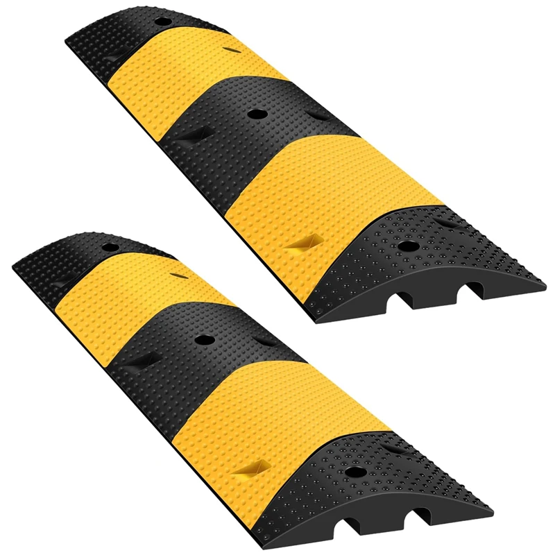 product heavy duty traffic safety rubber speed hump removable yellow black 1 channel cable protector-3