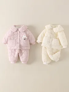 Baby Girls Polyester Printed Korean-style Winter Doll Collar Fleece-Lined Thickened Coat 2026 New