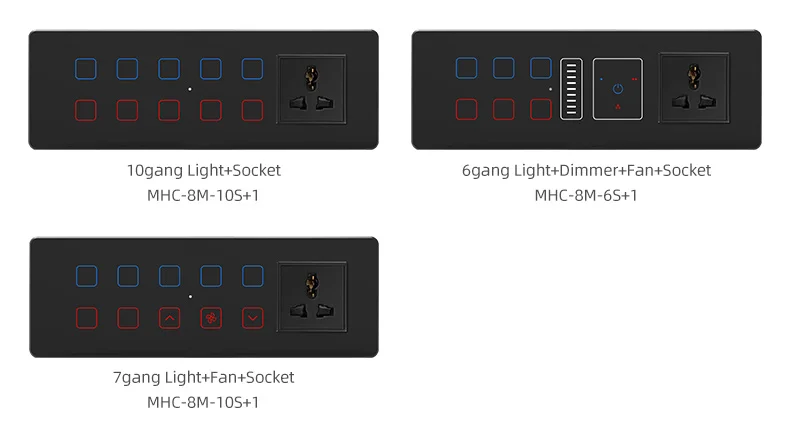 Universal Socket and Switch 4 5 6 8gang Touch Wall Light Switch WiFi Dimmer Switch Tuya Smart Fan Controller