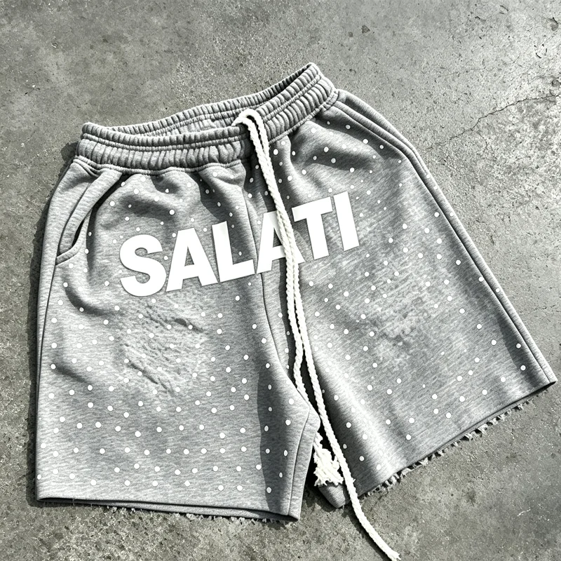 420Gsm Heavyweight Canvas Cotton Drawstring Five Point Men's High Waist Jogger Shorts Custom Foam Floral Print High End gallery 9