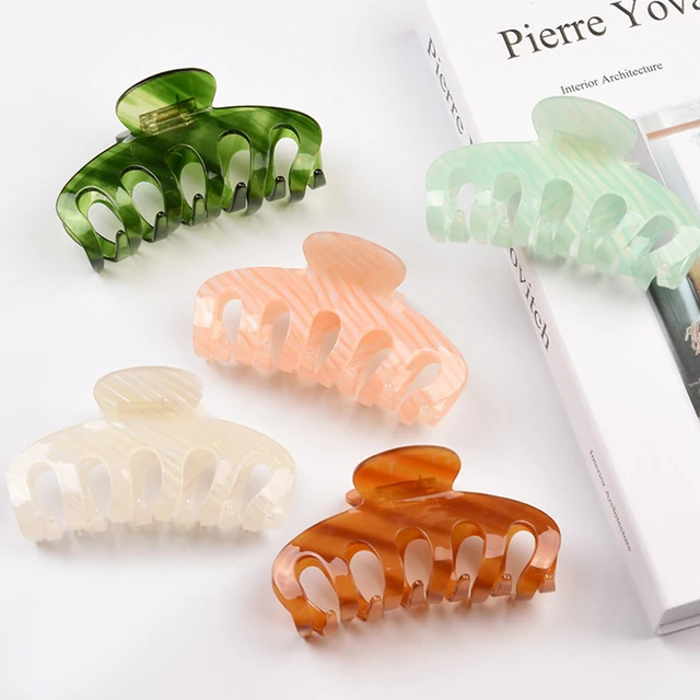 New Large Sweet Color Girl's Hair Shark Clip  Simple Acetate Stripes Elegant Hair Claw Women High-end Acetic Acid Hair Accessory