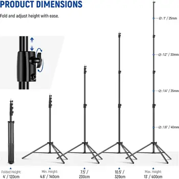 NEEWER 13ft/4m Air Cushioned Light Stand, Heavy Duty All Metal Photography Tripod Stand with 1/4 to 3/8 Reversible Spigot, 3 product image