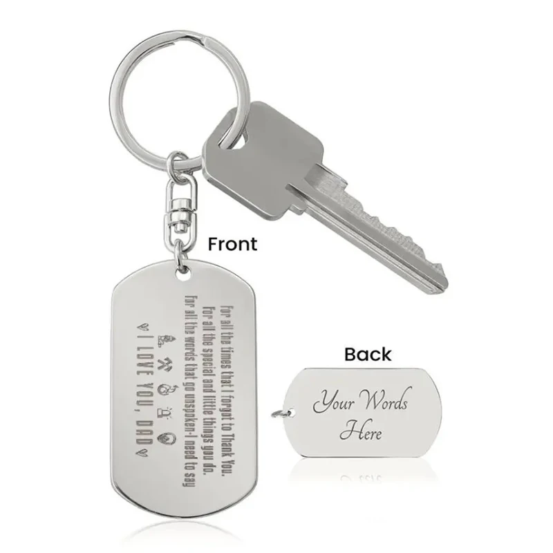 Personalized Stainless Steel Dog Tag Keychain Custom ID Name and Logo Engraved Fashionable Promotional Bag Car Key Holder