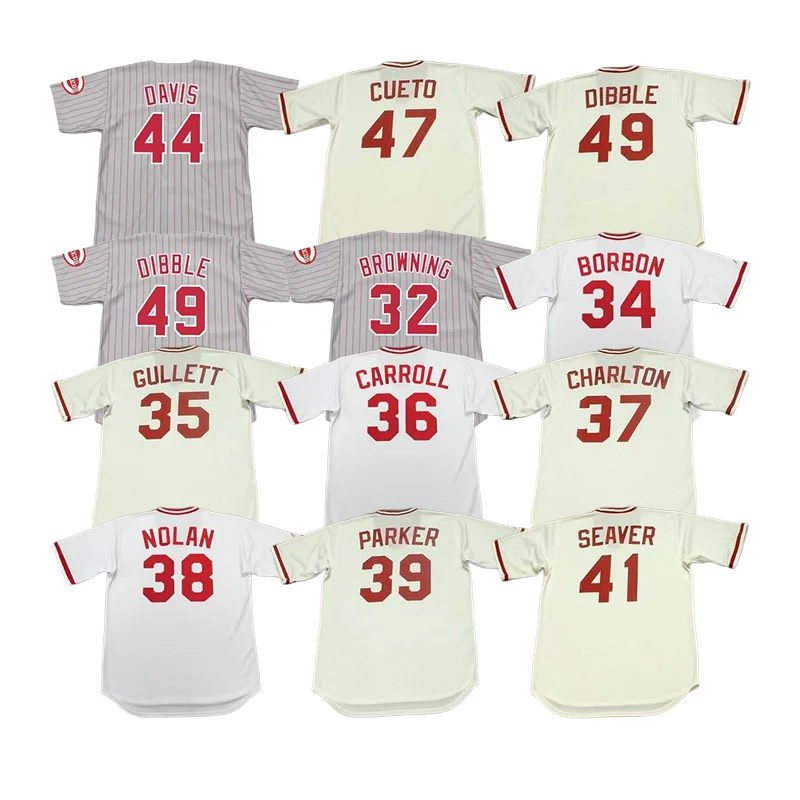 Wholesale Men's Cincinnati 32 TOM BROWNING 36 CLAY CARROLL 41 LOU PINIELLA  44 DAVIS 49 ROB DIBBLE Throwback Baseball Jersey Stitched S-5XL From  m.