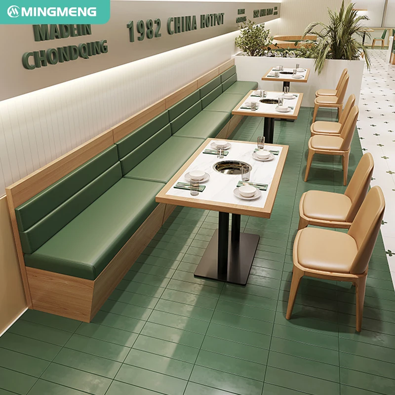 Hot Sell Restaurant Chairs and Tables Set Leather Booth Seating Solid  Wooden Chair for Coffee Cafe Indoor Furniture Dinning Room