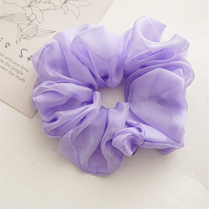 New Large Solid Color Chiffon Large Scrunchies Women Simple Hair Scrunchies Band