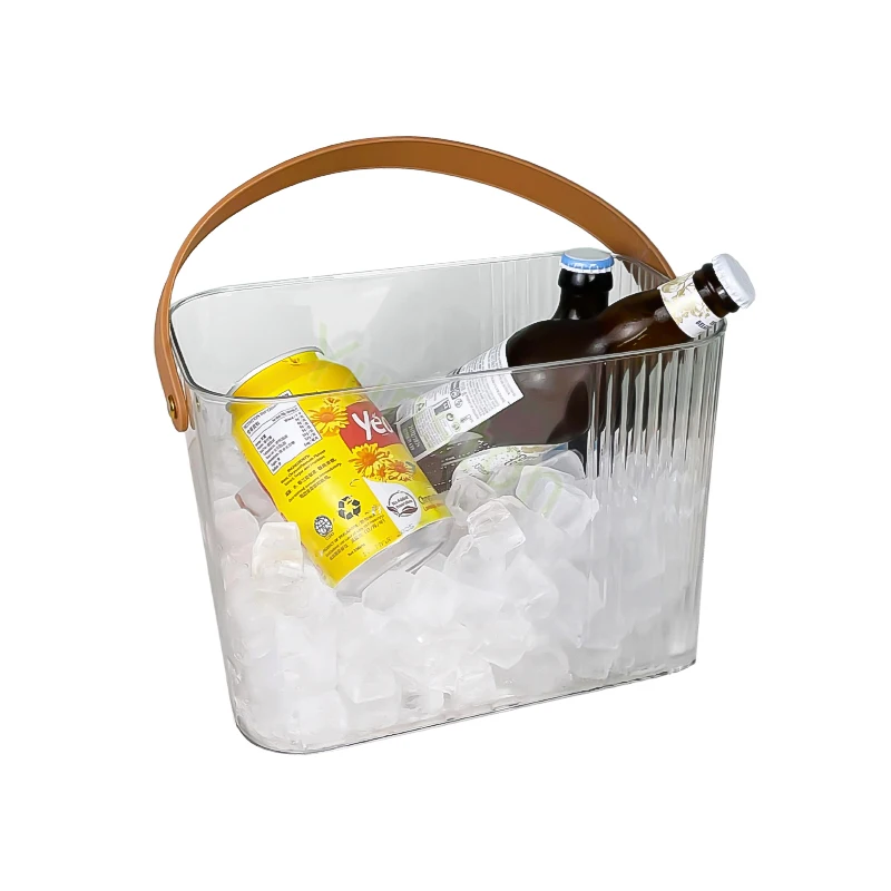 2024 New Portable Vintage Ice Bucket Champagne Beer Beverage Tubs with Leather Handles for Kitchen Bar Party KTV