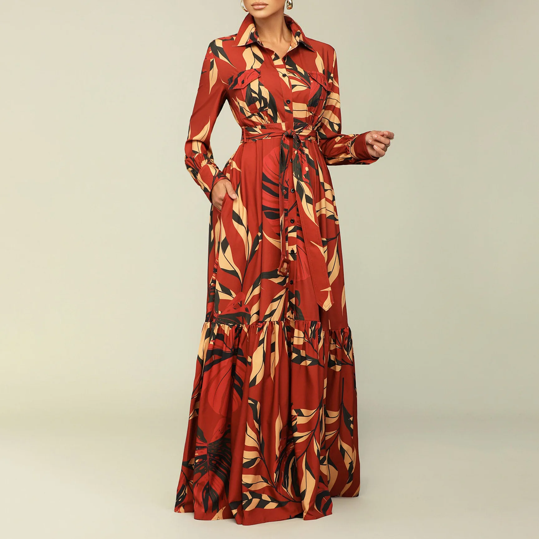 Wholesale Latest Design Fashion Autumn Dresses Women Casual Lapel Strap ...