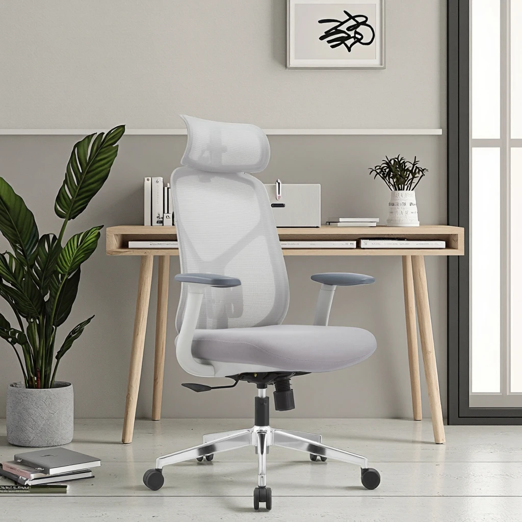 Mickey Premium Modern Office Chair Adjustable Headrest 8cm Lumbar Support PU Armrests Reinforced Metal Base Heavy Duty Rotating 2