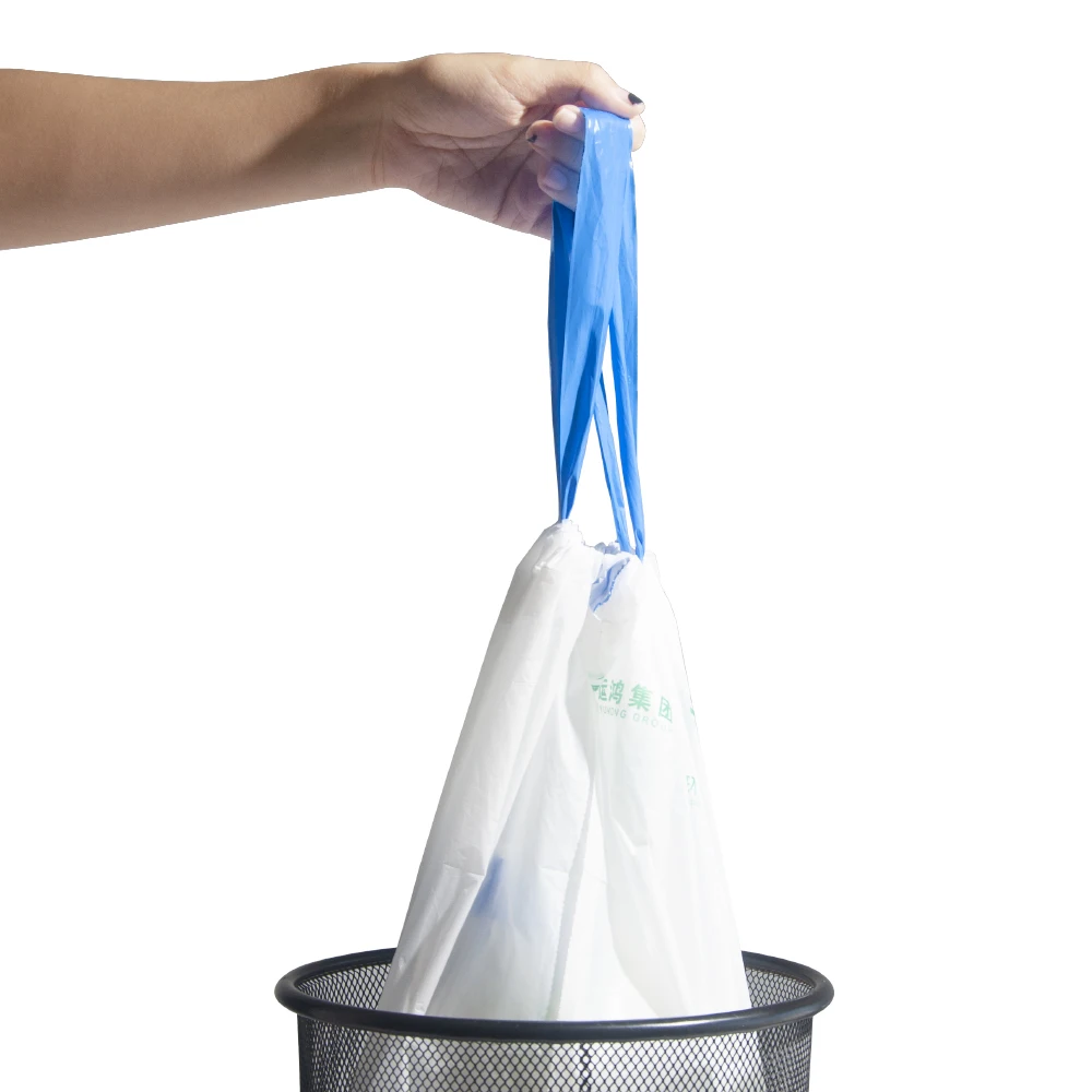 Изготовление на заказ прочный кукурузный крахмал полиактидный биоразлагаемый контейнер бытовые мусорные пакеты со шнурком