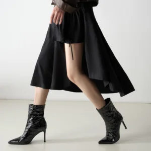 Designer for Crocodile Grain Patent Women's Summer Autumn Booties Comfortable Slip-On Ankle Boots Pointed Toe Stiletto Heel