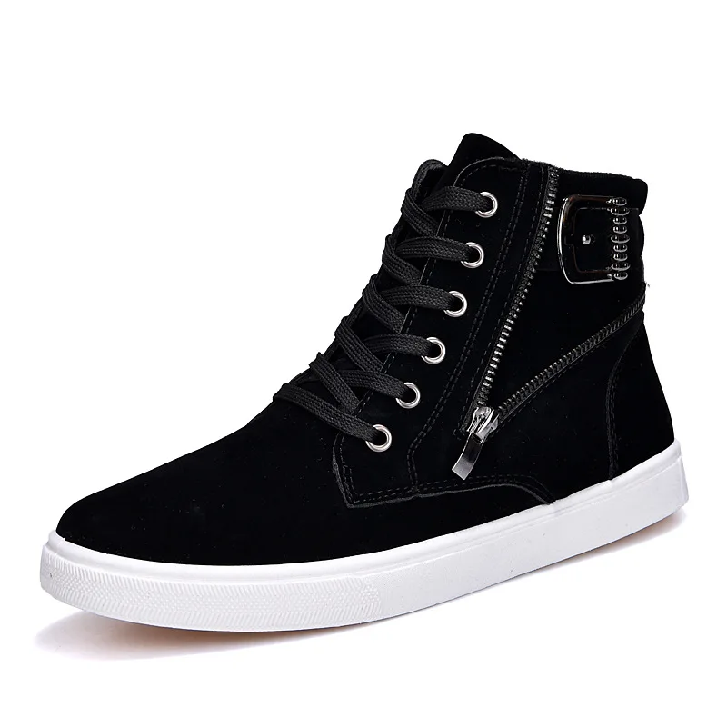 Mens High Top Board Shoes Casual Lace Up Belt Buckle Canvas Flat Bottomed Soft Sole Hot Selling New Models Large Size Boots
