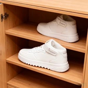 Couple-Friendly Men's High-Top Running Shoes Winter Trendy White One-Size Breathable Mesh Lace-Up Inner Height Increase