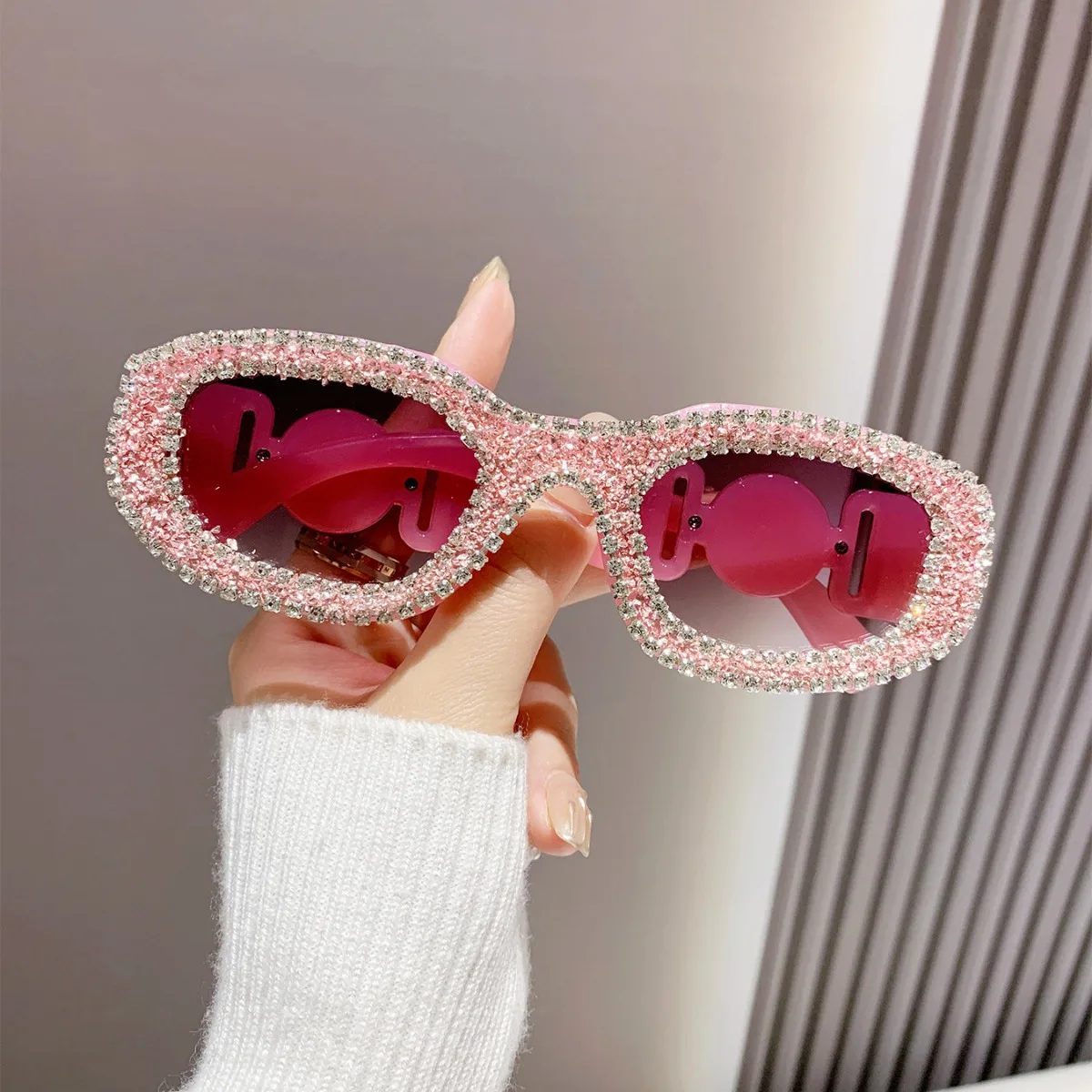 Pink Bling Sunnies Pink Rhinestone Studded Oversize Sunglasses – Dolls Kill main image 2