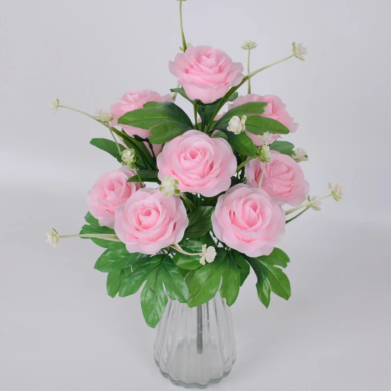 Yiwu Factory 10 Heads Roses Bushes Silk Artificial Rose Bouquet For