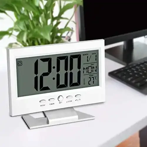 Large Large Screen Modern LCD LED Backlight Snooze Sleep Timer Large Digit Digital Alarm Clock with Time Date Temp