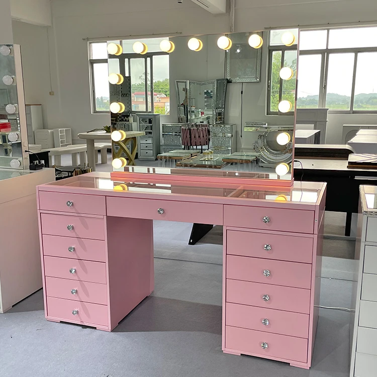 Hot Sale Modern Cute 13 Drawer Pink Dresser With Lamp Mirror Wedding Gift Vanity Table for Teenage Girls for Home Use Hot Sale Modern Cute 13 Drawer Pink Dresser With Lamp Mirror Wedding Gift Vanity Table for Teenage Girls for Home Use