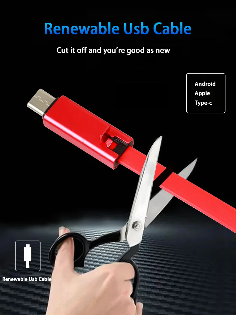 2024 New Trending Fast Charging Magic Renewable Usb Cable Cutting