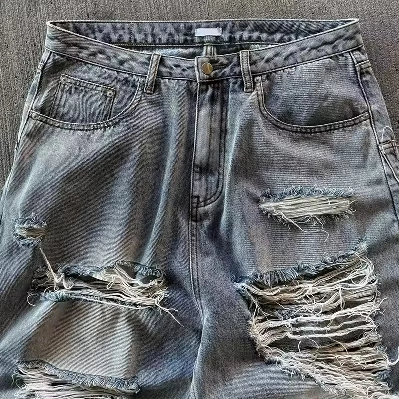 SALATI Street Wear Custom Vintage Wash Hole Baggy Ripped Distressed Jeans Denim Pants for Men Trousers gallery 4