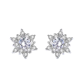 New arrival Christmas jewelry earrings bling zircon snowflake stud earrings 925 silver