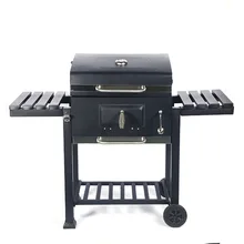 Big Barbecue Black Outdoor Meat Smoker Square Large Charcoal Trolley BBQ Grill with Side Table