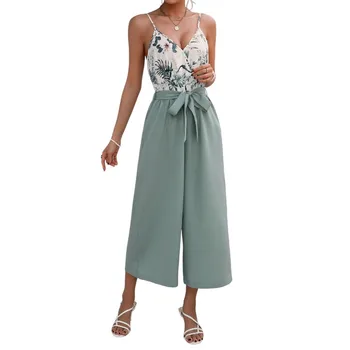 VCAY Floral Print Belted Cami Jumpsuit