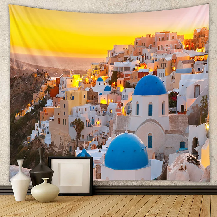Loccor Italian Amalfi Coast Tapestry Famous Positano Town Sea View Tapestry Mediterranean Coastal Landscape Italy Wall Hanging For Bedroom Living Room Decor 60''x40'', Multicolor