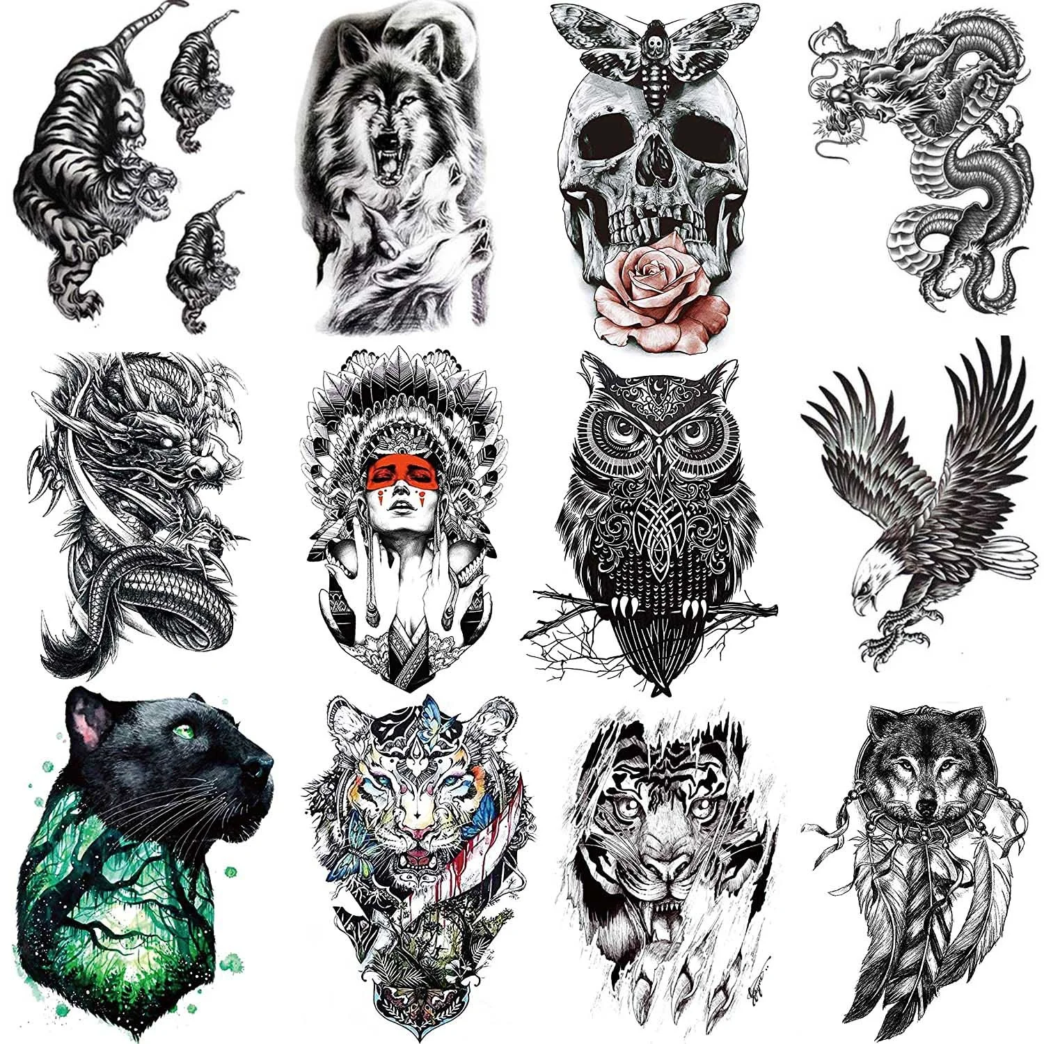 Временные тату-наклейки оптом водостойкие татуировки на заказ для мужчин с орлом совой волком тигром драконом львом