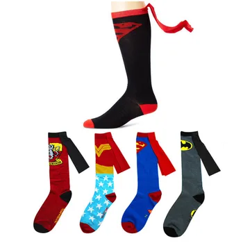 Wholesale Superhero Men Knee High Cape Cotton Jacquard Cartoon Fashion Socks