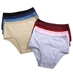 Finetoo 2026 S-XXL Plus Size Women Solid Cotton High Waist Menstrual Panties 5 Layers Leak-Proof Breathable Briefs