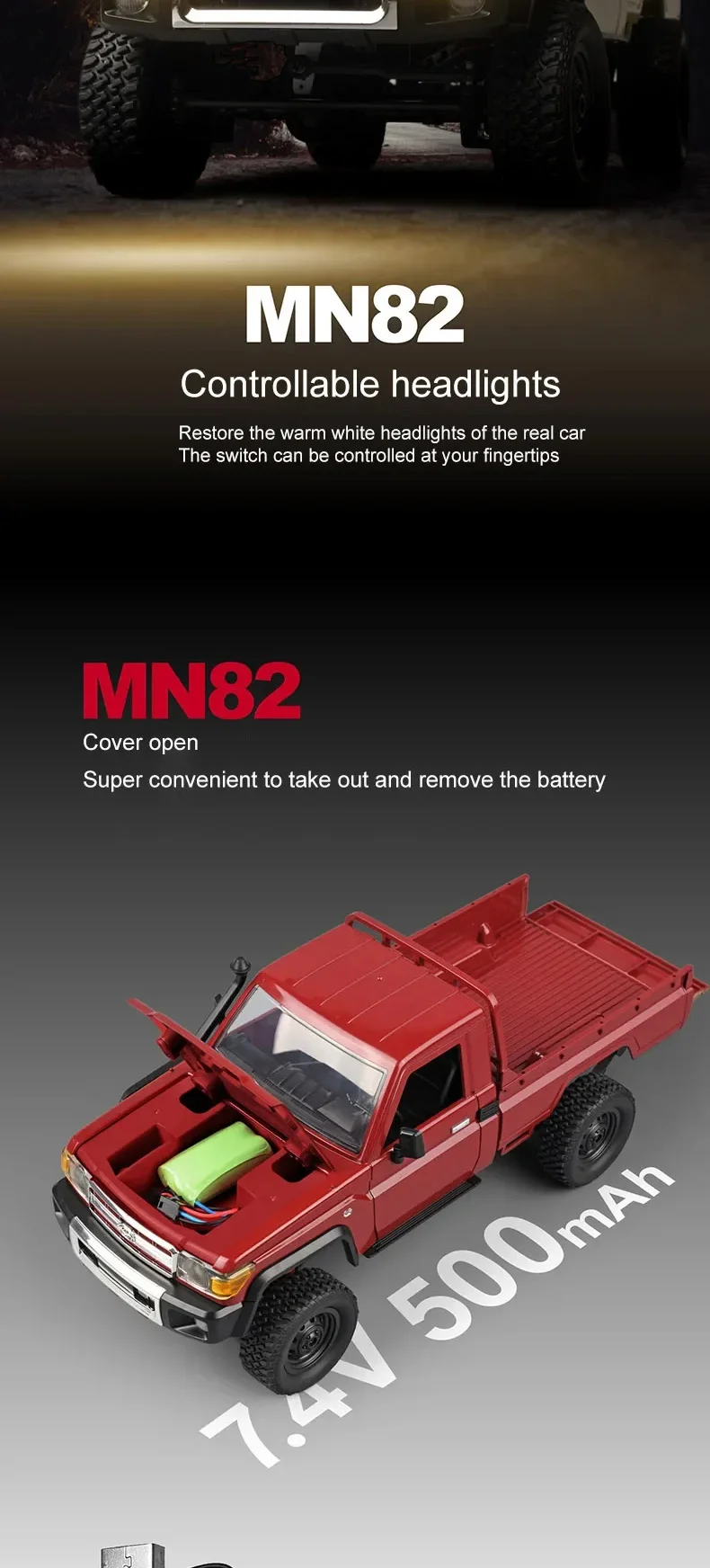 4WD 1/12 MN82 Remote Control Car 2.4Ghz Climbing Trucks USB Charging High Speed RC Car Toys MN Models