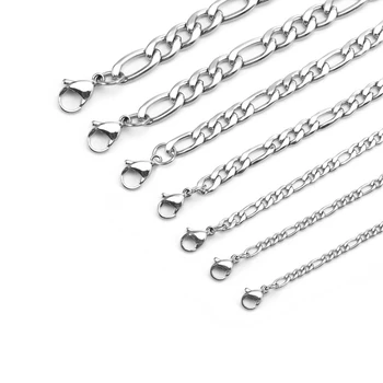 Mens Figaro link necklace chain Silver / gold / Rose gold 3.0mm - 9.5mm Stainless Steel Figaro 1:3 NK chain Necklace for men