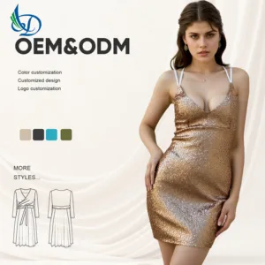 2026 Sexy Straight Bodycon Party Dress Sequined Crocheted Decoration Bronzing Tight Suspenders Reveal Hip Nightclub Skirts