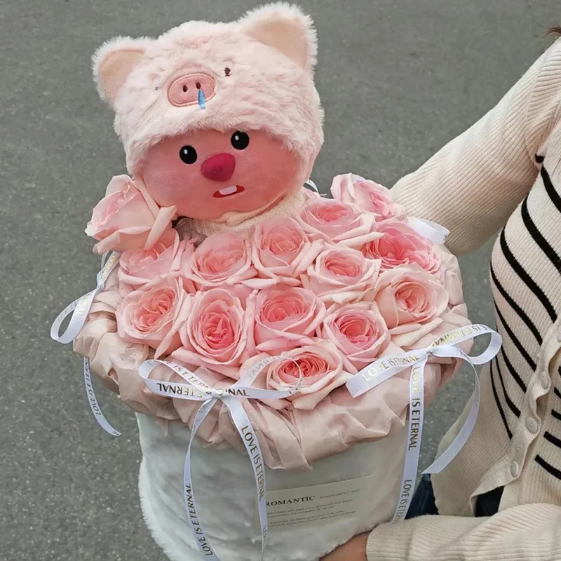 D87 Plush Toy Flower Stuffed Animal Plush Doll Soap Flowers Bear Doll  Bouquet Gift Box Rose Flower Strawberry Bear Bouquet