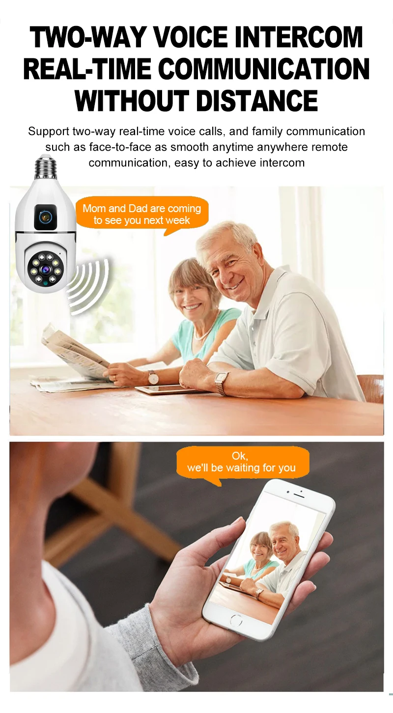 A2ZWORLD Telecamera Wi-Fi a Lampadina con attacco E27, Videocamera 360° + Full HD 1080p