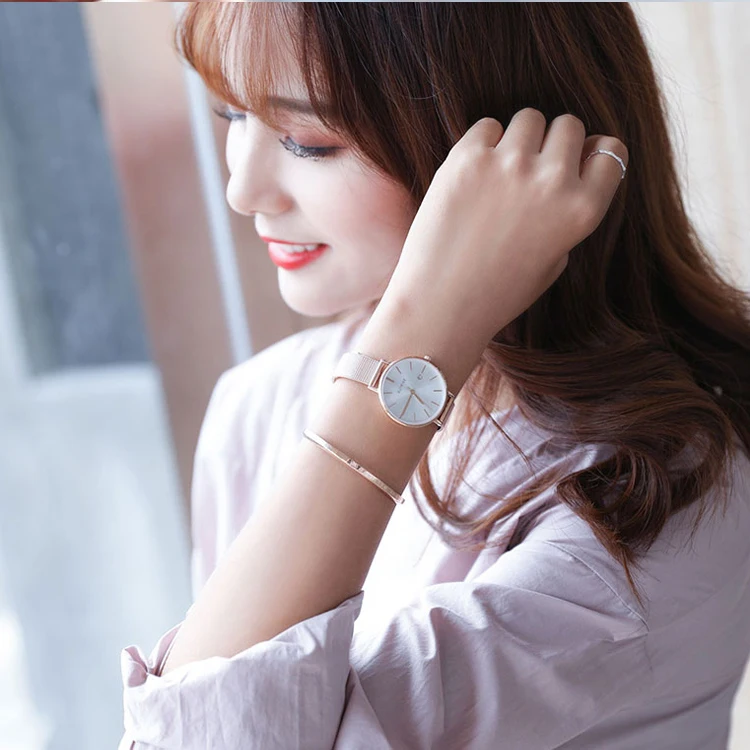 Simple High Quality Ready Meshing Band Ladies Watch Stainless Steel 3atm Japan Movt 3 Hands  Woman Dress Slim Wristwatch