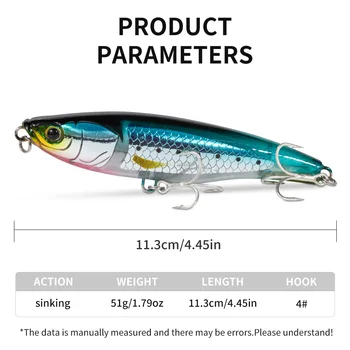 Sink Pencil Fishing Lure, Saltwater Offshore Hard Bait, 11cm/51g Long Cast Metal Lead Bionic Fake Bait Fishing Tackle – Metal Jig – view 3