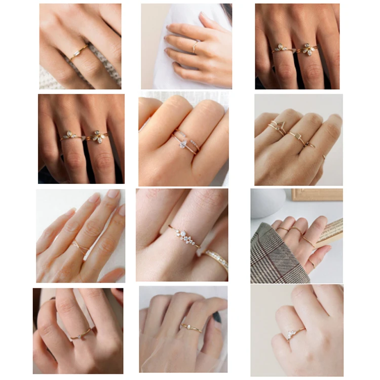 Daochong Custom Exquisite Gold Zircon Stacking Rings Jewelry 925 Silver Women Girls Delicate Ring