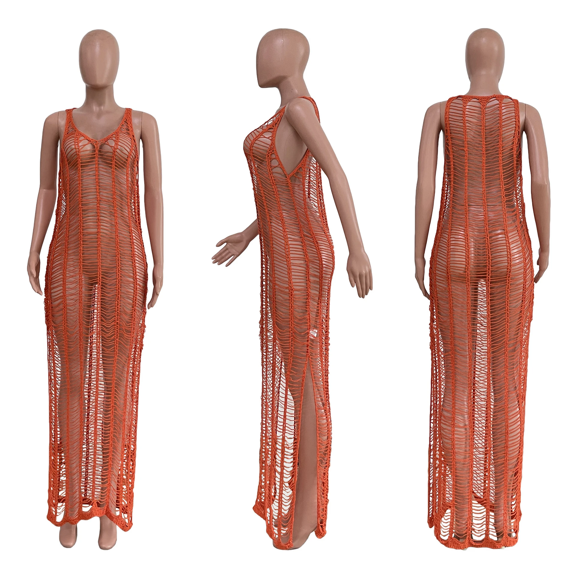 Lovely Wholesale7 Color Swimsuit Cover up Beach Wear Hand Crochet Hollow Out Maxi Dress Ladies Beach Cover Ups Dress