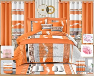 Brand New 30pieces Bedspread Set with Curtains king Size Cobertores De 30 Piezas Disponibles Quilts Bedding Set and Bathroom Set