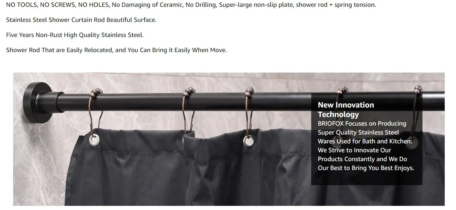 Briofox Shower Curtain Rod 4373 Inches Matte Black Never Rust and Non