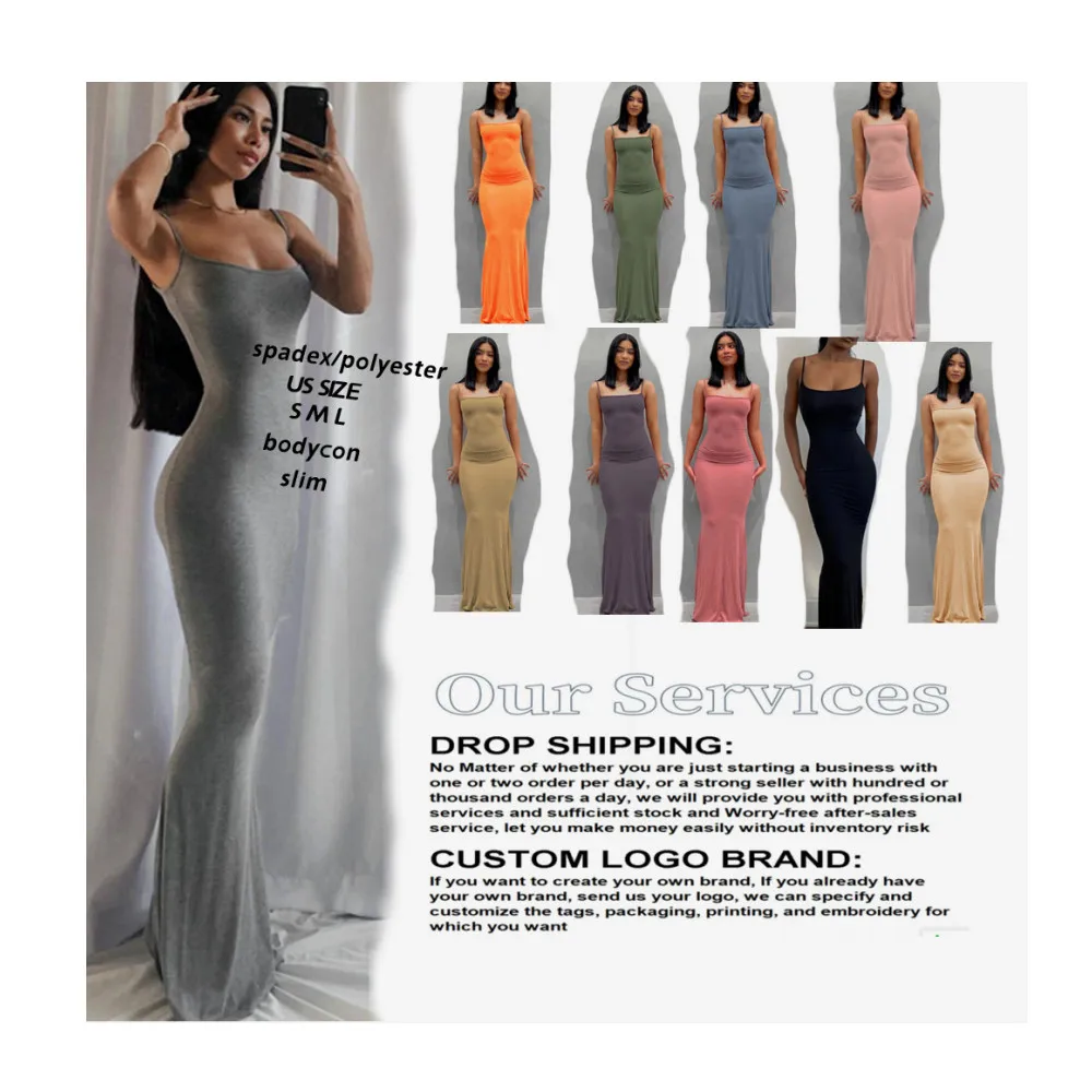 2022  Kardashian Same Style Slim Bodycon Dresses Knitted Blank Solid Buttock Sling Lounge Long Elegant Women Casual Dress