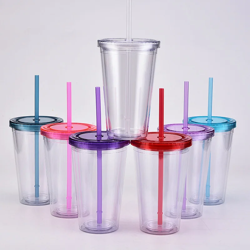 Factory Customized 16oz Double Wall Acrylic Tumbler Clear Plastic Cup with  Lid and Straw - China Double Plastic Cup and Plastic Straw Cup price