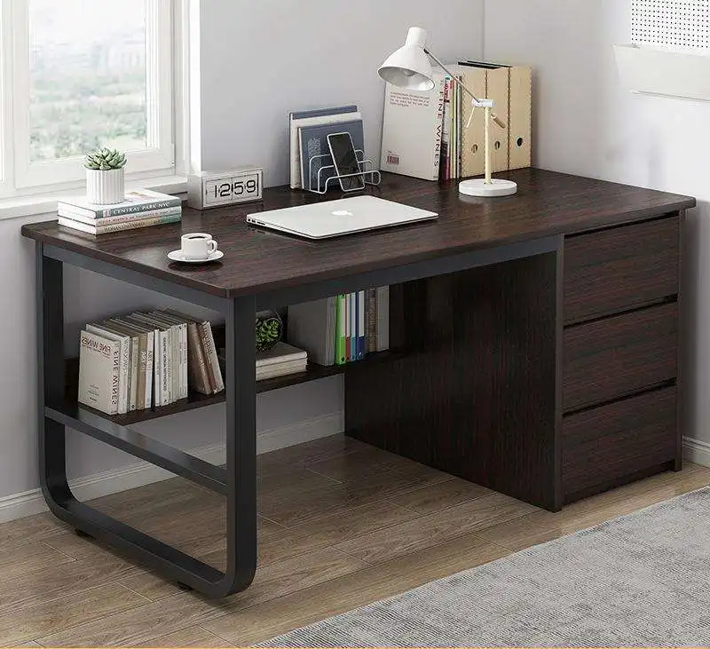 Modern Simple Wooden Writing Desk for Home Office Bedroom Iron Computer Table with Drawer Small Spaces Wholesale Use Furniture