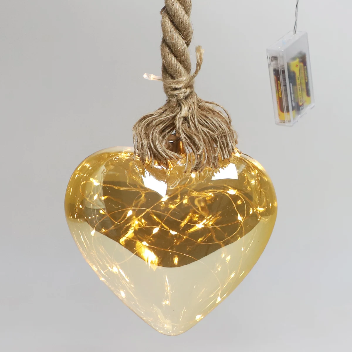 Metallic champagne gold hanging LED heart bauble light up tree wall ornament for sale manufacture