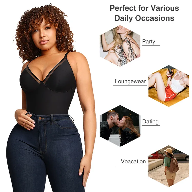 Hexin Fashion 2023 New Design Best Selling Lace Slimming Deep Vneck