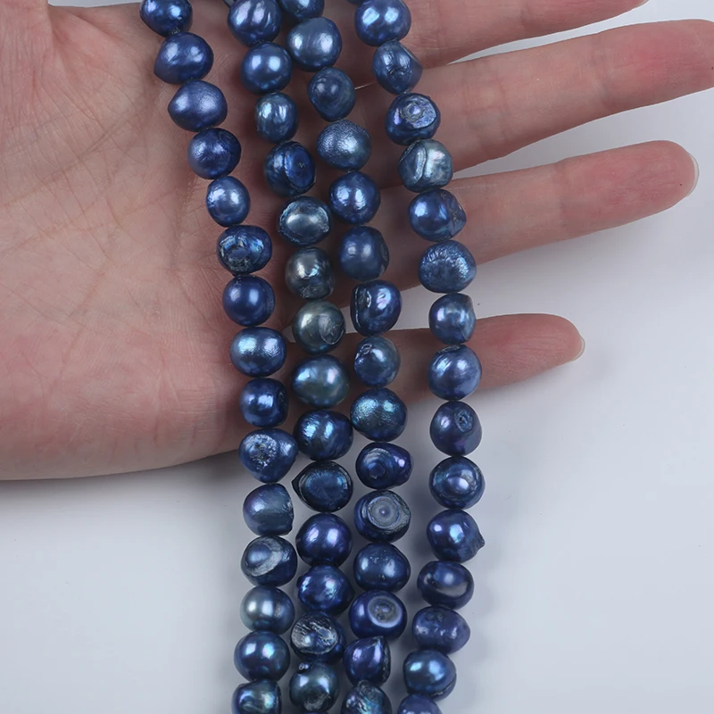9-10mm Blue Color Natural Pearl Strand Freshwater Baroque