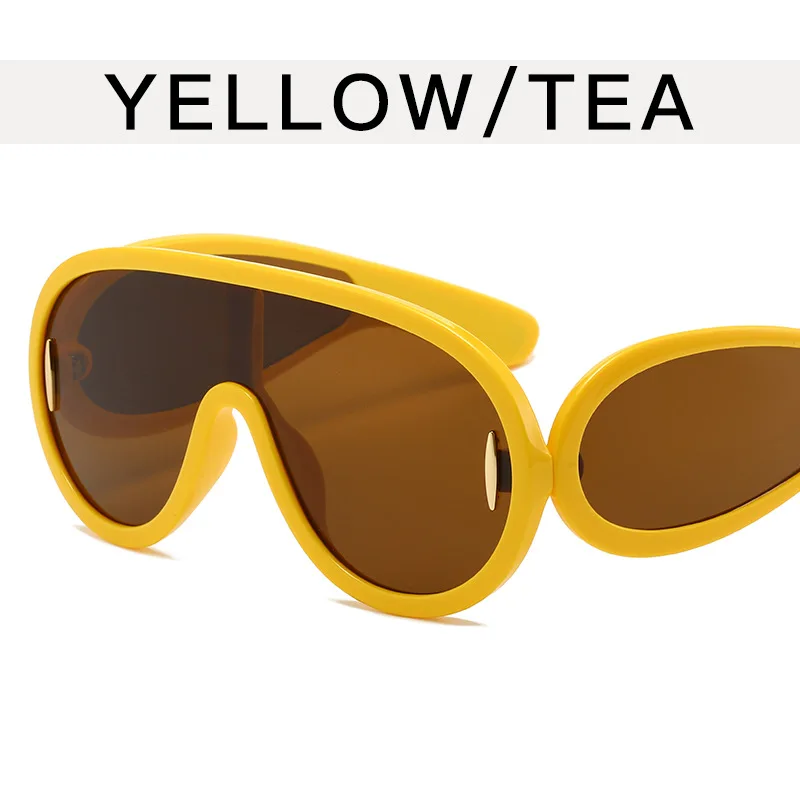 2024 Y2K Vintage Sunglasses Ladies Custom Logo High Quality Designer One Piece Oversized Blue/Black/Red UV400 Shield Shades