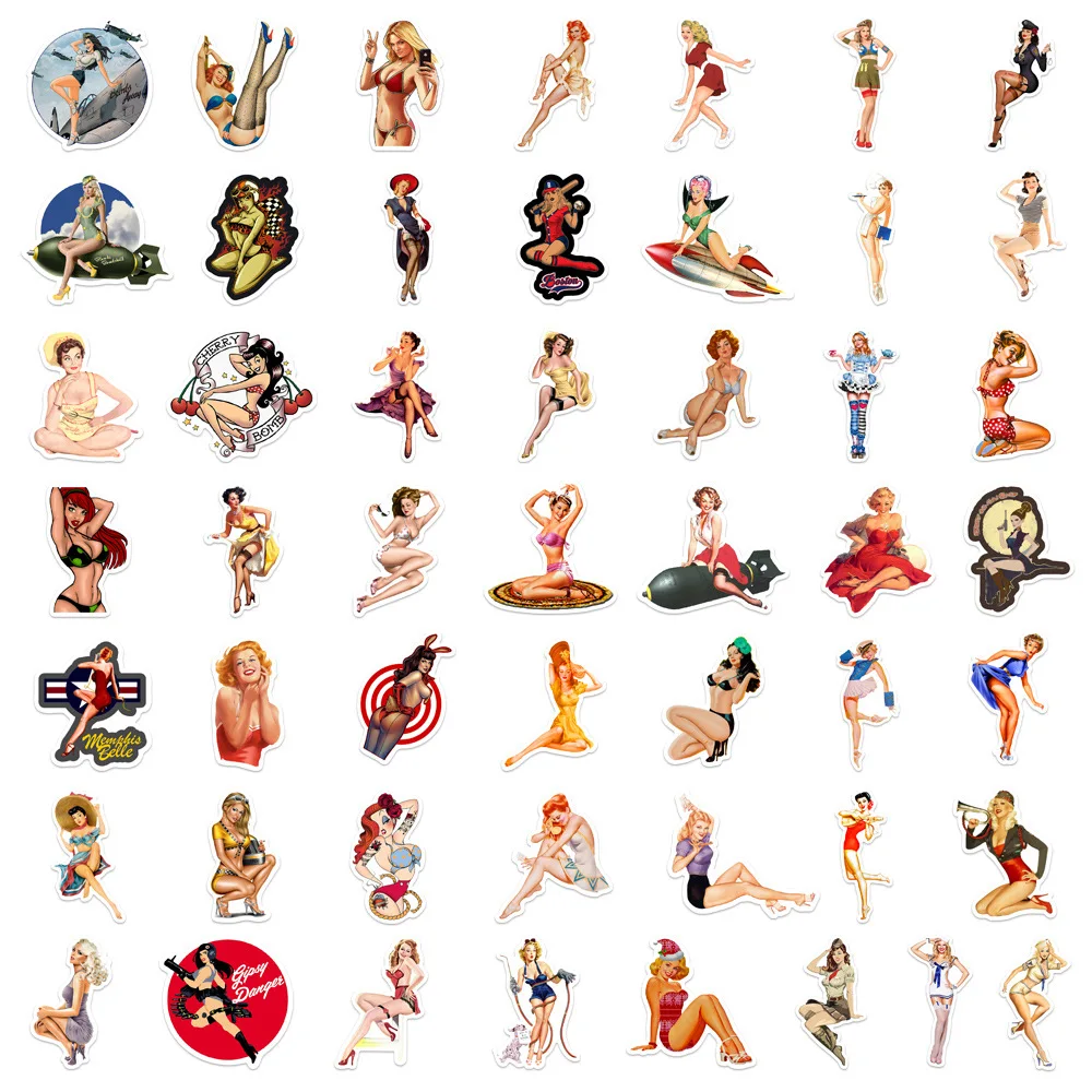 50pcs Classic Sexy Pinup Lady Retro Beauty Graffiti Stickers For Phone